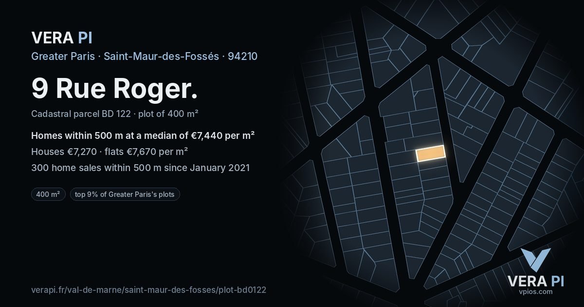 9 Rue Roger, Saint-Maur-des-Fossés at night – the plot lit, the parcels around coloured by the prices near them