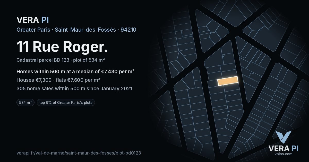 11 Rue Roger, Saint-Maur-des-Fossés at night – the plot lit, the parcels around coloured by the prices near them