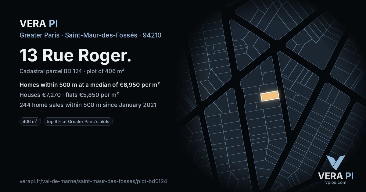 13 Rue Roger, Saint-Maur-des-Fossés at night – the plot lit, the parcels around coloured by the prices near them