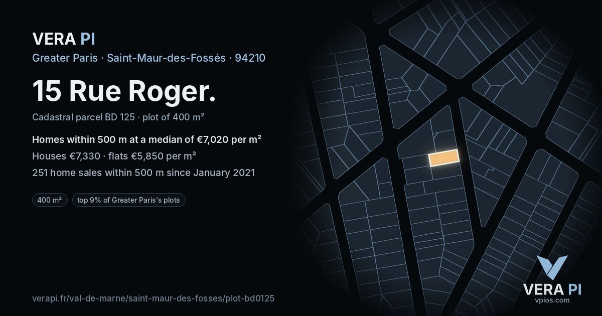 15 Rue Roger, Saint-Maur-des-Fossés at night – the plot lit, the parcels around coloured by the prices near them