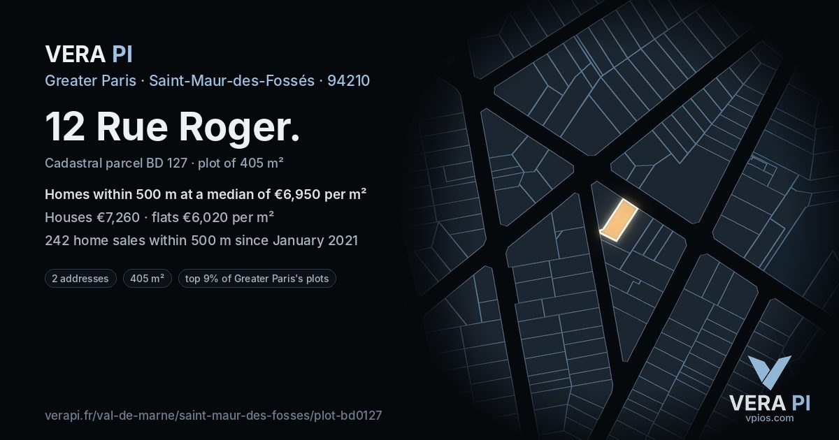 12 Rue Roger, Saint-Maur-des-Fossés at night – the plot lit, the parcels around coloured by the prices near them