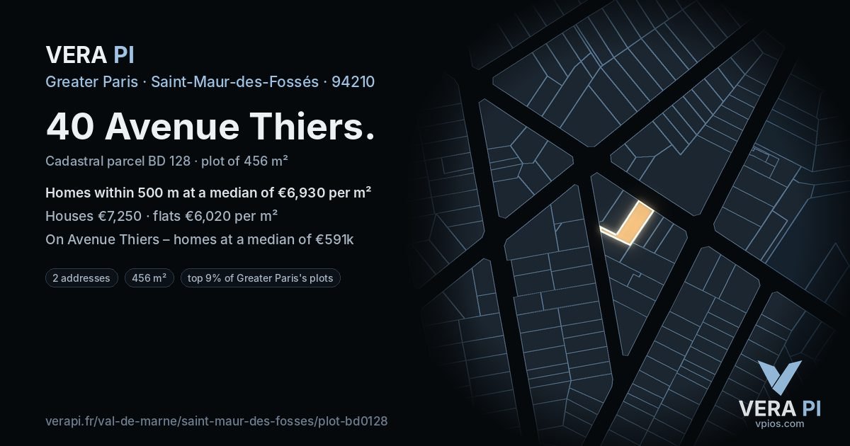40 Avenue Thiers, Saint-Maur-des-Fossés at night – the plot lit, the parcels around coloured by the prices near them