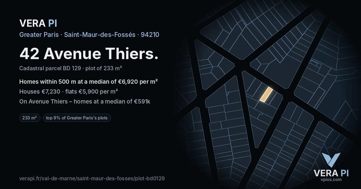 42 Avenue Thiers, Saint-Maur-des-Fossés at night – the plot lit, the parcels around coloured by the prices near them