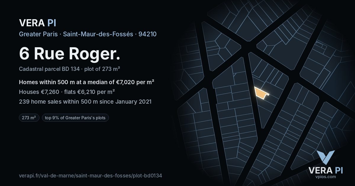 6 Rue Roger, Saint-Maur-des-Fossés at night – the plot lit, the parcels around coloured by the prices near them