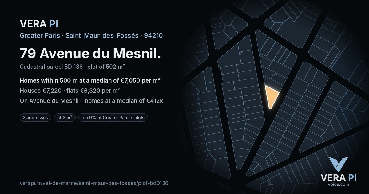 79 Avenue du Mesnil, Saint-Maur-des-Fossés at night – the plot lit, the parcels around coloured by the prices near them