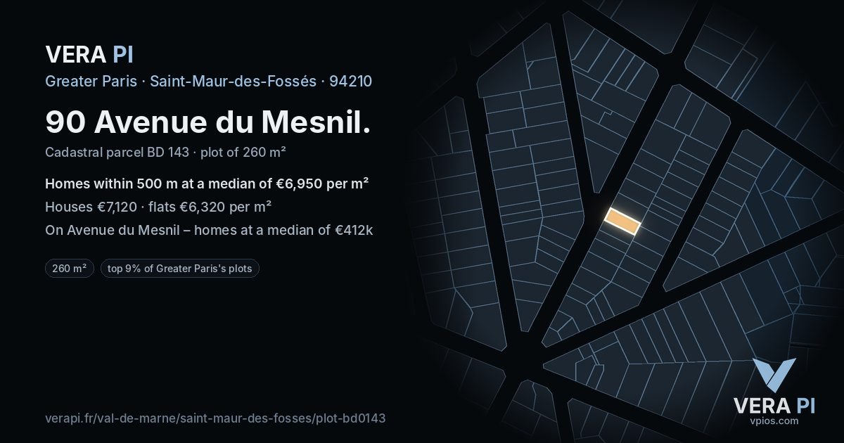 90 Avenue du Mesnil, Saint-Maur-des-Fossés at night – the plot lit, the parcels around coloured by the prices near them