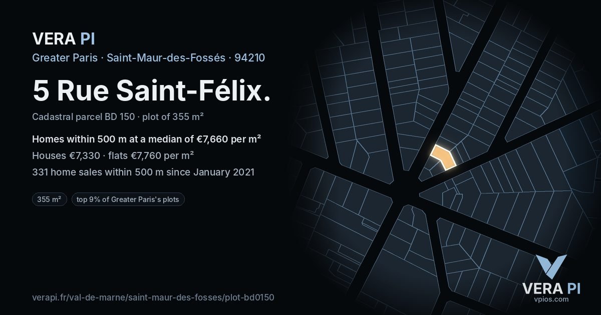 5 Rue Saint-Félix, Saint-Maur-des-Fossés at night – the plot lit, the parcels around coloured by the prices near them