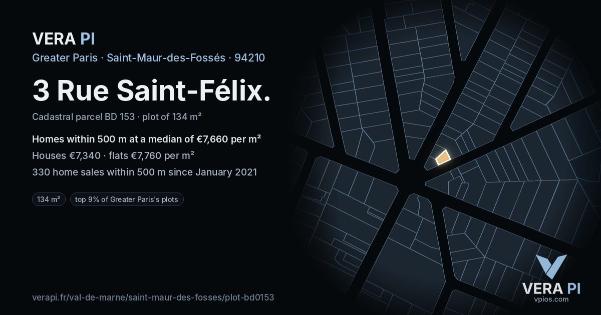 3 Rue Saint-Félix, Saint-Maur-des-Fossés at night – the plot lit, the parcels around coloured by the prices near them