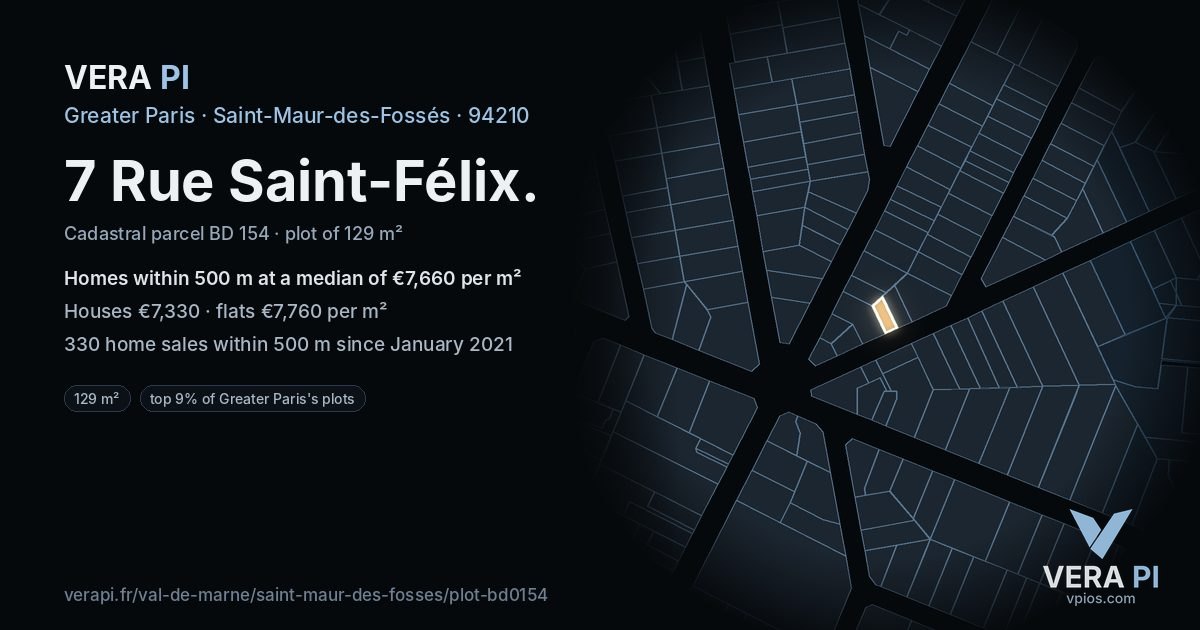 7 Rue Saint-Félix, Saint-Maur-des-Fossés at night – the plot lit, the parcels around coloured by the prices near them