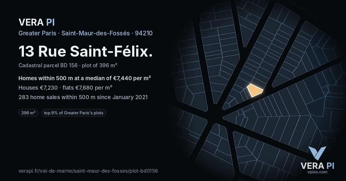 13 Rue Saint-Félix, Saint-Maur-des-Fossés at night – the plot lit, the parcels around coloured by the prices near them