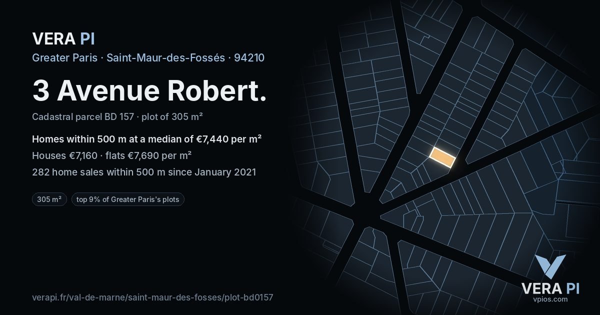 3 Avenue Robert, Saint-Maur-des-Fossés at night – the plot lit, the parcels around coloured by the prices near them