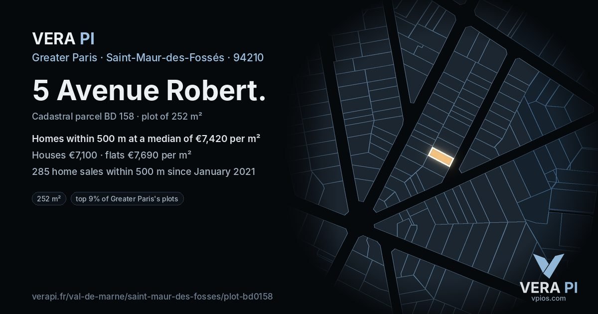5 Avenue Robert, Saint-Maur-des-Fossés at night – the plot lit, the parcels around coloured by the prices near them
