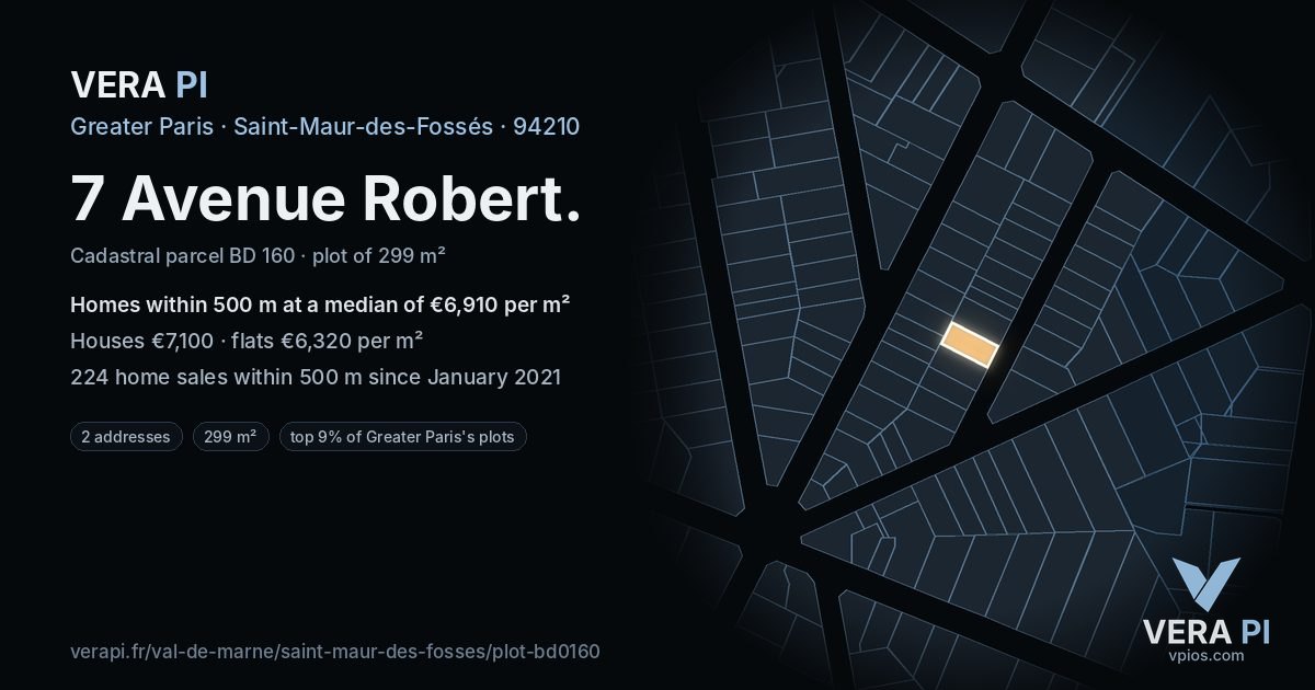 7 Avenue Robert, Saint-Maur-des-Fossés at night – the plot lit, the parcels around coloured by the prices near them