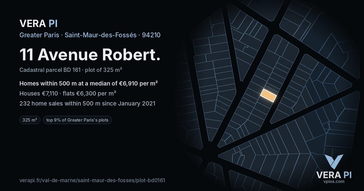 11 Avenue Robert, Saint-Maur-des-Fossés at night – the plot lit, the parcels around coloured by the prices near them