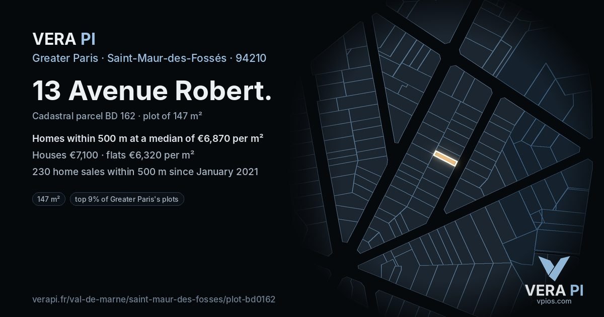 13 Avenue Robert, Saint-Maur-des-Fossés at night – the plot lit, the parcels around coloured by the prices near them