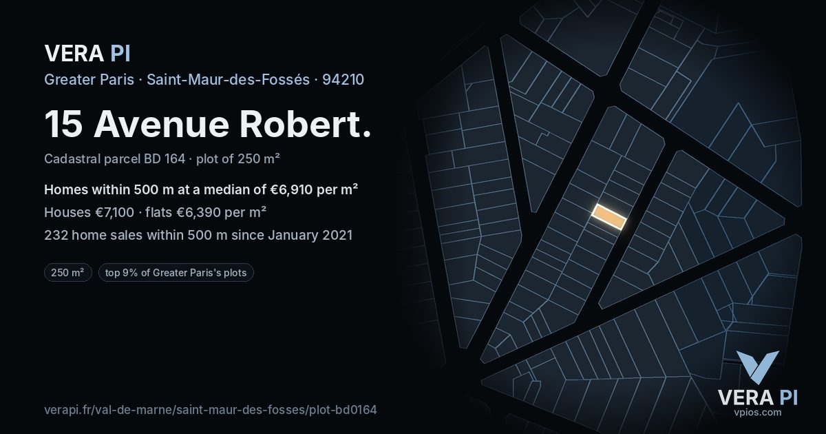 15 Avenue Robert, Saint-Maur-des-Fossés at night – the plot lit, the parcels around coloured by the prices near them