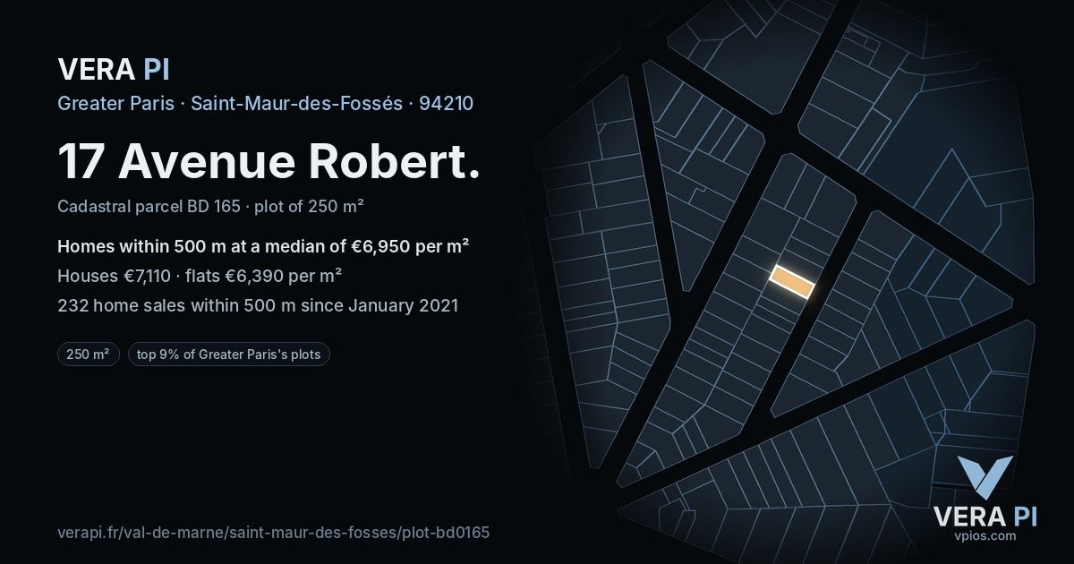 17 Avenue Robert, Saint-Maur-des-Fossés at night – the plot lit, the parcels around coloured by the prices near them