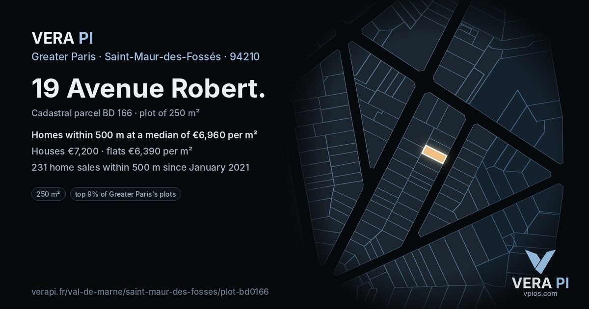 19 Avenue Robert, Saint-Maur-des-Fossés at night – the plot lit, the parcels around coloured by the prices near them