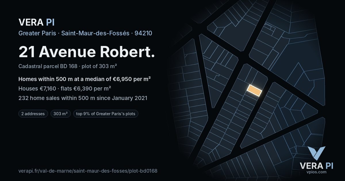 21 Avenue Robert, Saint-Maur-des-Fossés at night – the plot lit, the parcels around coloured by the prices near them