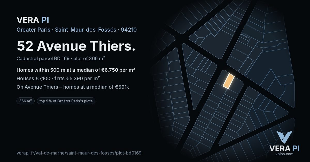 52 Avenue Thiers, Saint-Maur-des-Fossés at night – the plot lit, the parcels around coloured by the prices near them