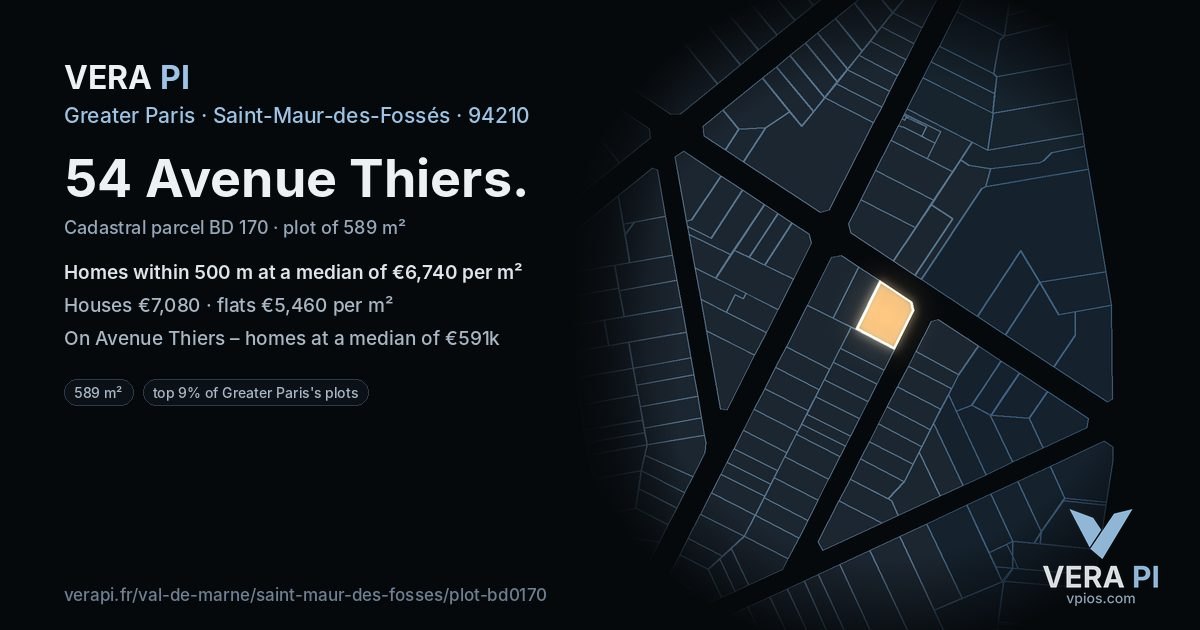 54 Avenue Thiers, Saint-Maur-des-Fossés at night – the plot lit, the parcels around coloured by the prices near them