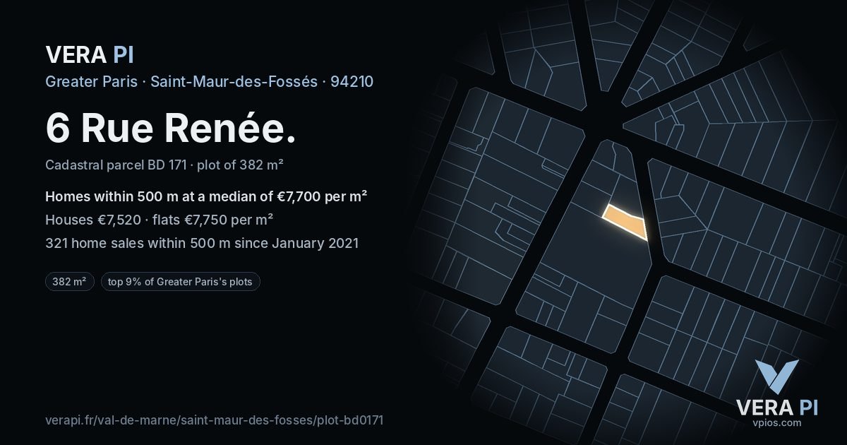6 Rue Renée, Saint-Maur-des-Fossés at night – the plot lit, the parcels around coloured by the prices near them