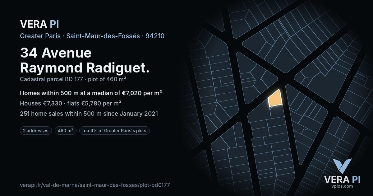 34 Avenue Raymond Radiguet, Saint-Maur-des-Fossés at night – the plot lit, the parcels around coloured by the prices near them