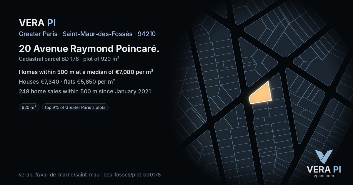 20 Avenue Raymond Poincaré, Saint-Maur-des-Fossés at night – the plot lit, the parcels around coloured by the prices near them