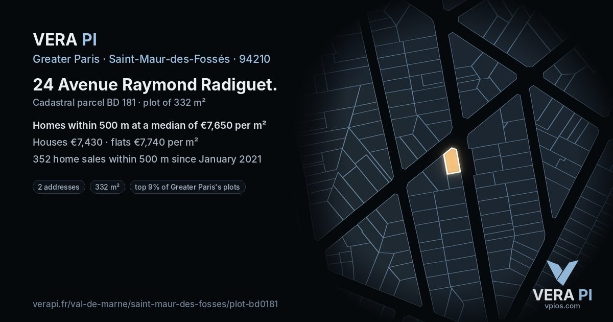 24 Avenue Raymond Radiguet, Saint-Maur-des-Fossés at night – the plot lit, the parcels around coloured by the prices near them
