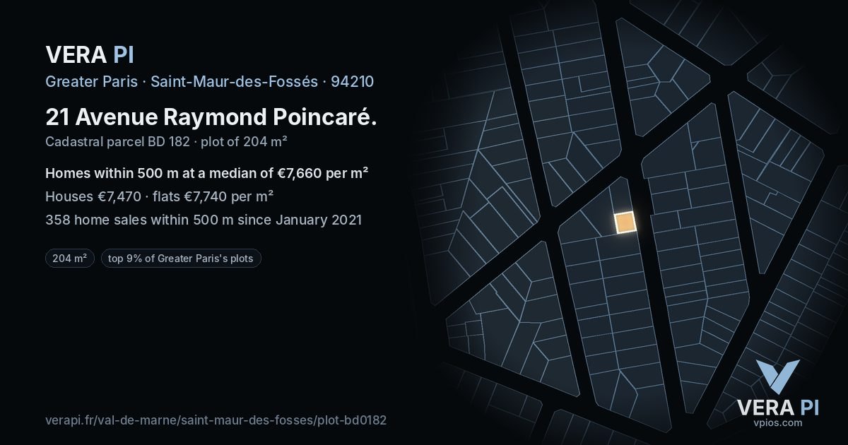 21 Avenue Raymond Poincaré, Saint-Maur-des-Fossés at night – the plot lit, the parcels around coloured by the prices near them