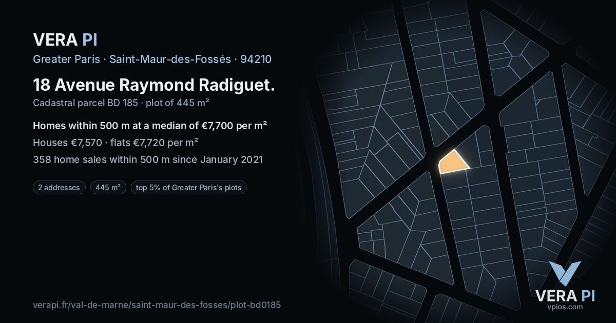 18 Avenue Raymond Radiguet, Saint-Maur-des-Fossés at night – the plot lit, the parcels around coloured by the prices near them