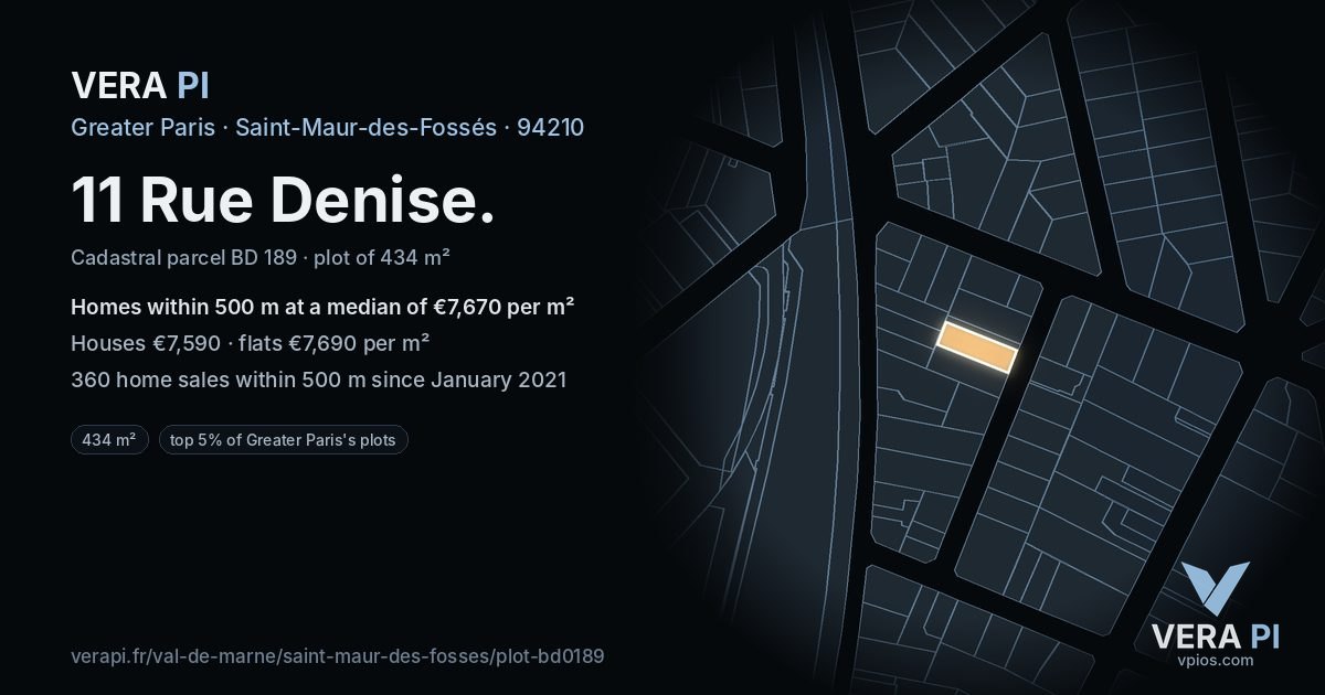 11 Rue Denise, Saint-Maur-des-Fossés at night – the plot lit, the parcels around coloured by the prices near them