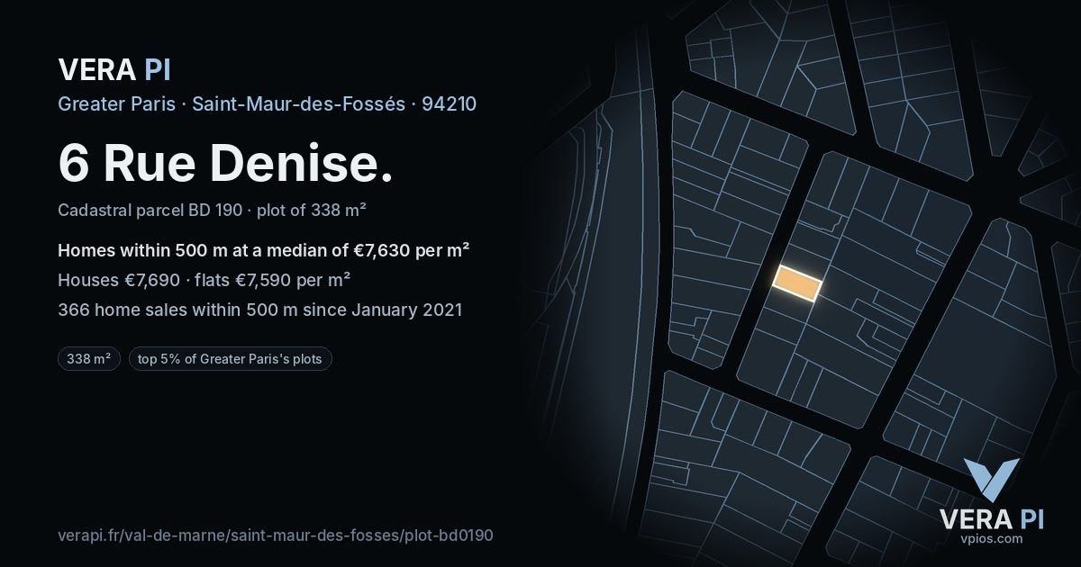 6 Rue Denise, Saint-Maur-des-Fossés at night – the plot lit, the parcels around coloured by the prices near them