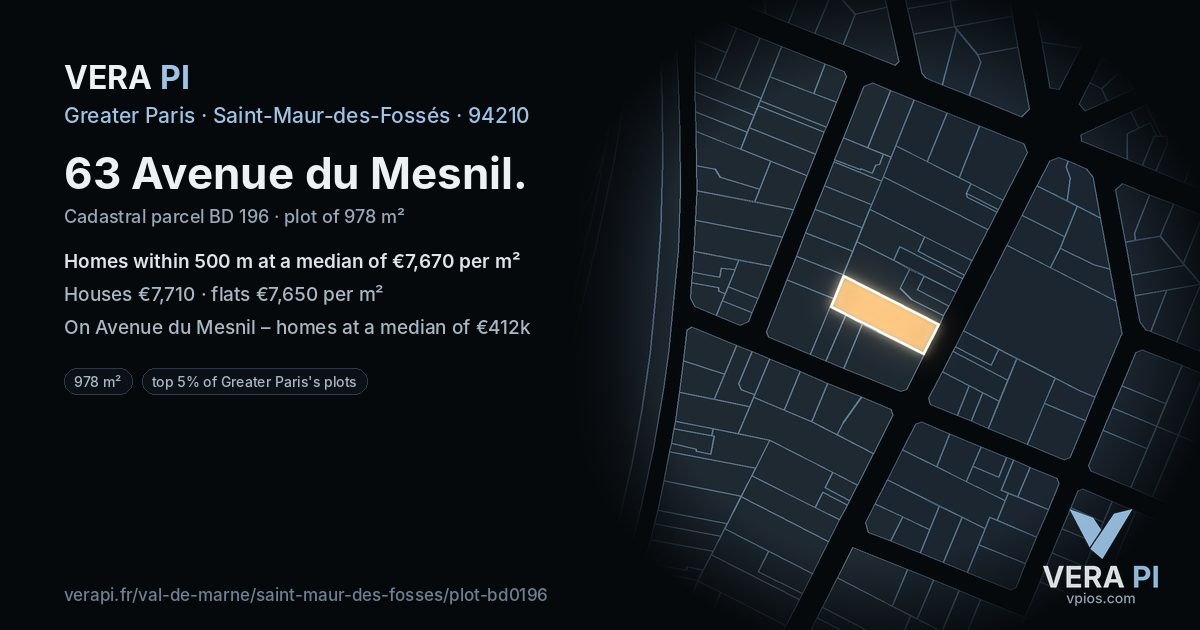 63 Avenue du Mesnil, Saint-Maur-des-Fossés at night – the plot lit, the parcels around coloured by the prices near them