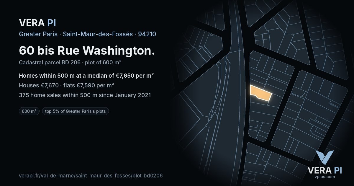 60 bis Rue Washington, Saint-Maur-des-Fossés at night – the plot lit, the parcels around coloured by the prices near them