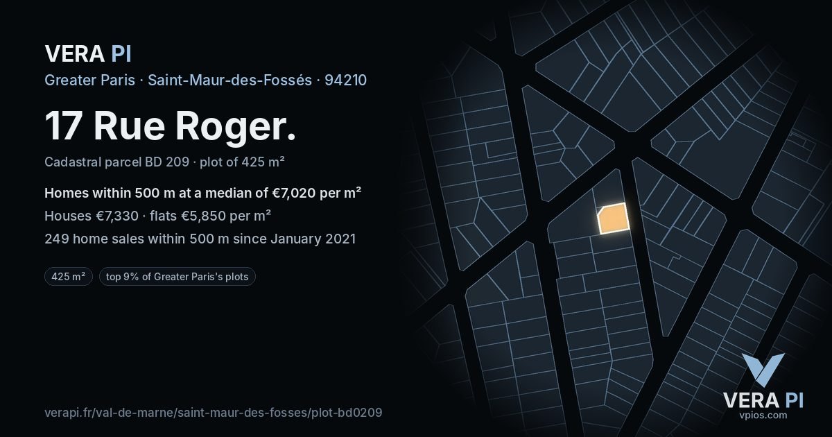 17 Rue Roger, Saint-Maur-des-Fossés at night – the plot lit, the parcels around coloured by the prices near them