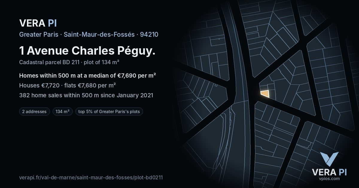 1 Avenue Charles Péguy, Saint-Maur-des-Fossés at night – the plot lit, the parcels around coloured by the prices near them