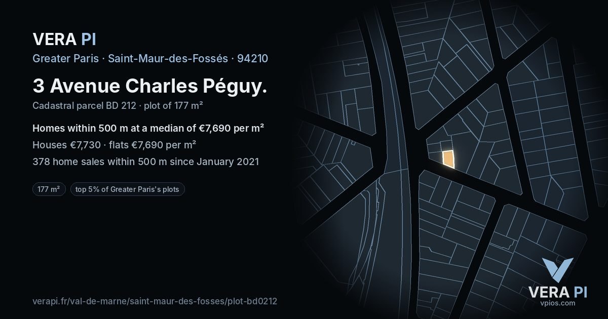 3 Avenue Charles Péguy, Saint-Maur-des-Fossés at night – the plot lit, the parcels around coloured by the prices near them