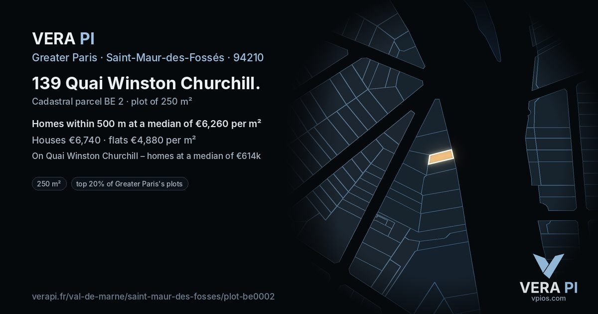 139 Quai Winston Churchill, Saint-Maur-des-Fossés at night – the plot lit, the parcels around coloured by the prices near them