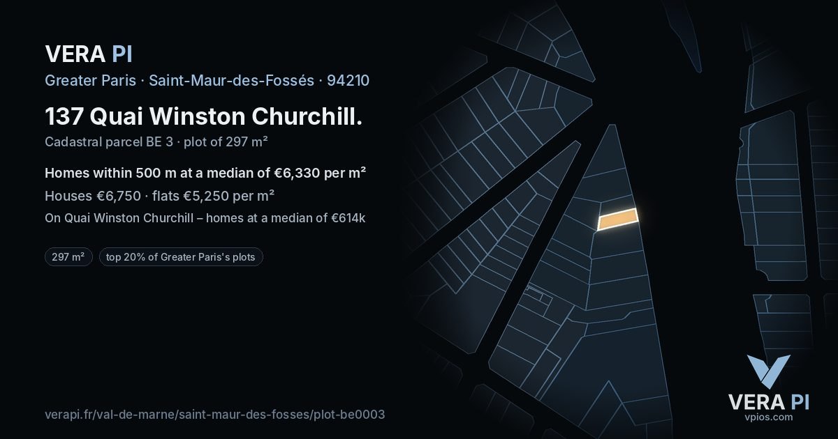 137 Quai Winston Churchill, Saint-Maur-des-Fossés at night – the plot lit, the parcels around coloured by the prices near them