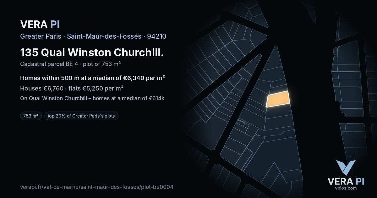 135 Quai Winston Churchill, Saint-Maur-des-Fossés at night – the plot lit, the parcels around coloured by the prices near them