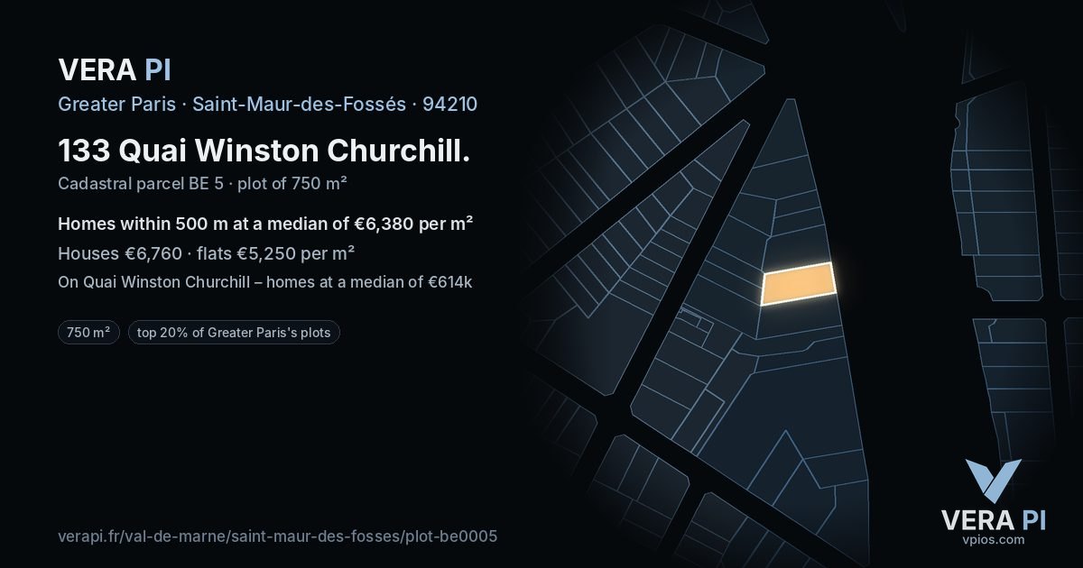 133 Quai Winston Churchill, Saint-Maur-des-Fossés at night – the plot lit, the parcels around coloured by the prices near them