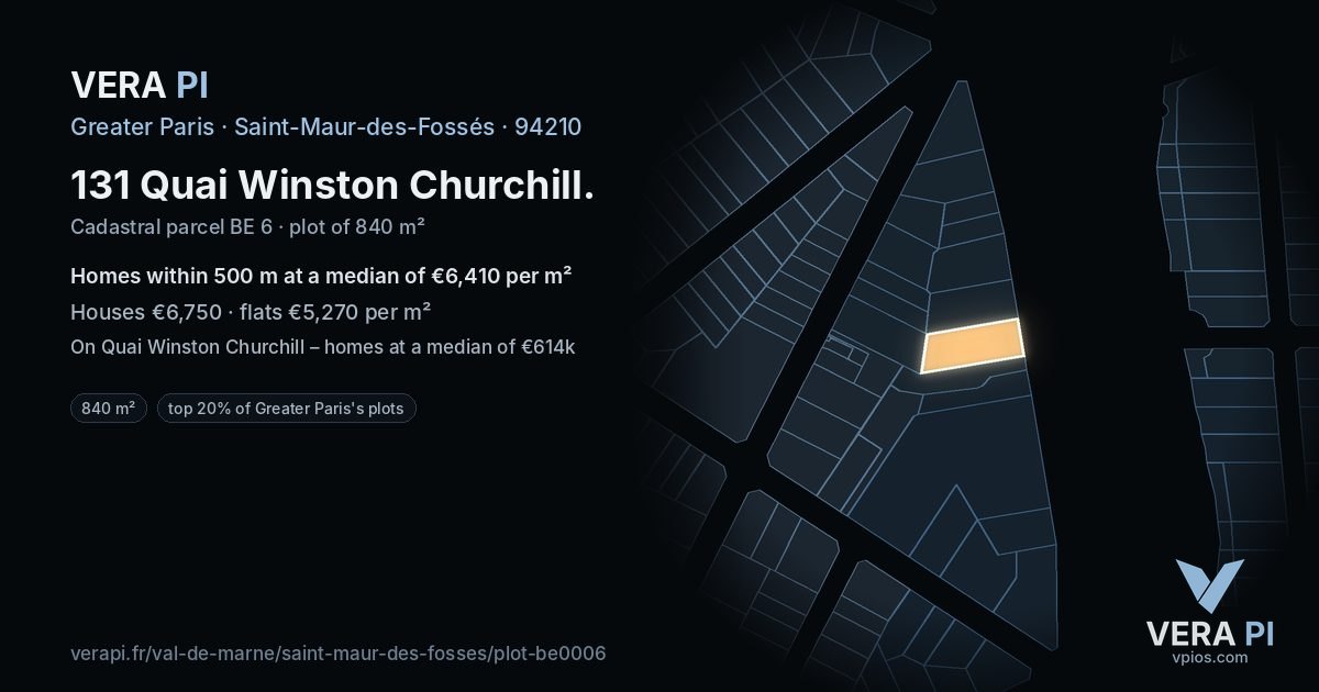 131 Quai Winston Churchill, Saint-Maur-des-Fossés at night – the plot lit, the parcels around coloured by the prices near them