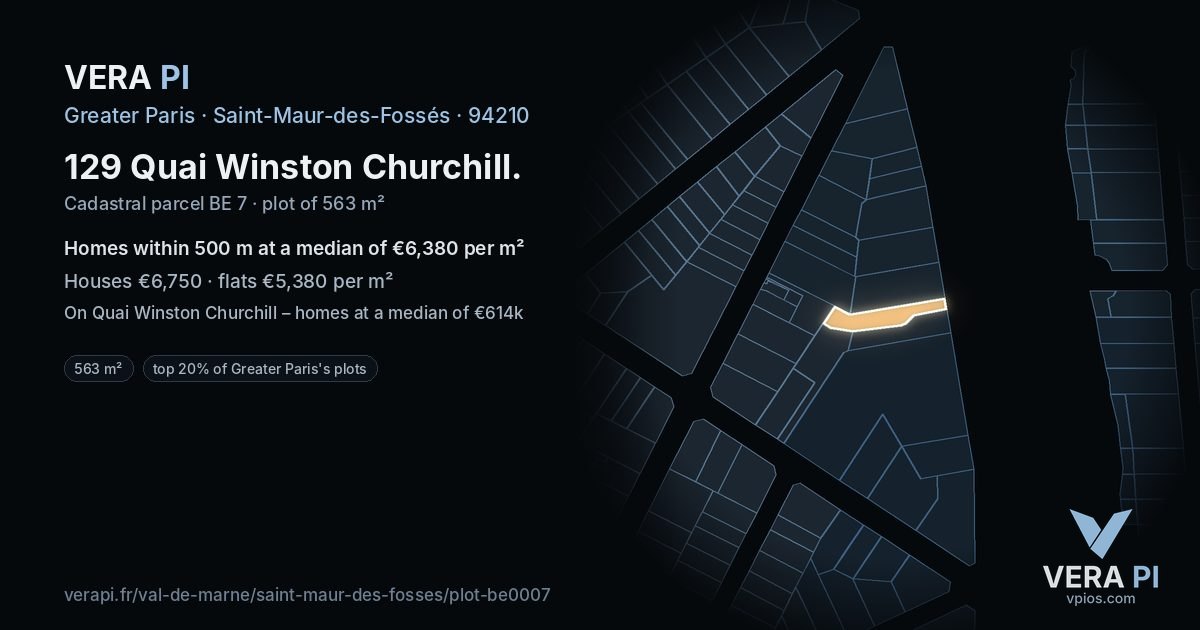 129 Quai Winston Churchill, Saint-Maur-des-Fossés at night – the plot lit, the parcels around coloured by the prices near them