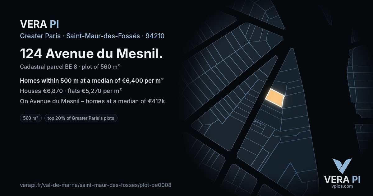 124 Avenue du Mesnil, Saint-Maur-des-Fossés at night – the plot lit, the parcels around coloured by the prices near them