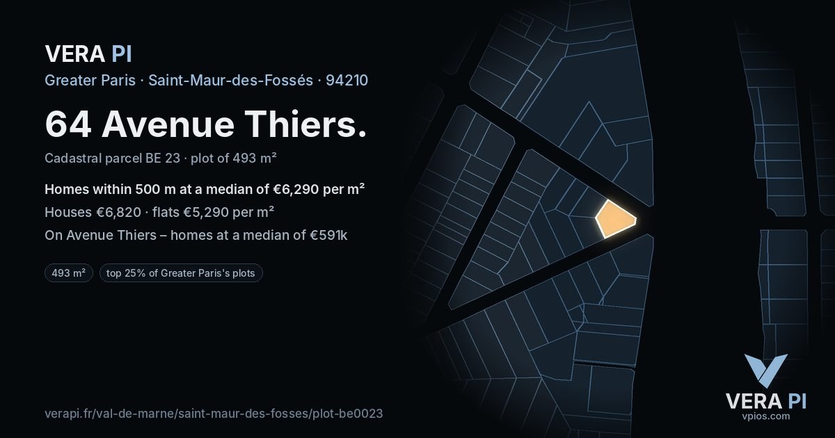 64 Avenue Thiers, Saint-Maur-des-Fossés at night – the plot lit, the parcels around coloured by the prices near them