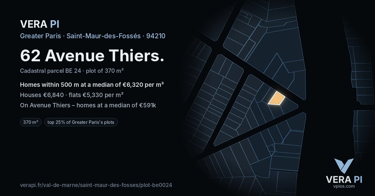 62 Avenue Thiers, Saint-Maur-des-Fossés at night – the plot lit, the parcels around coloured by the prices near them