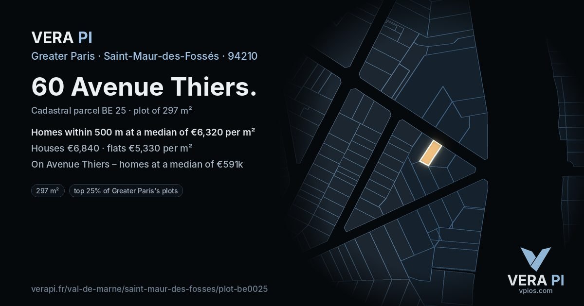 60 Avenue Thiers, Saint-Maur-des-Fossés at night – the plot lit, the parcels around coloured by the prices near them