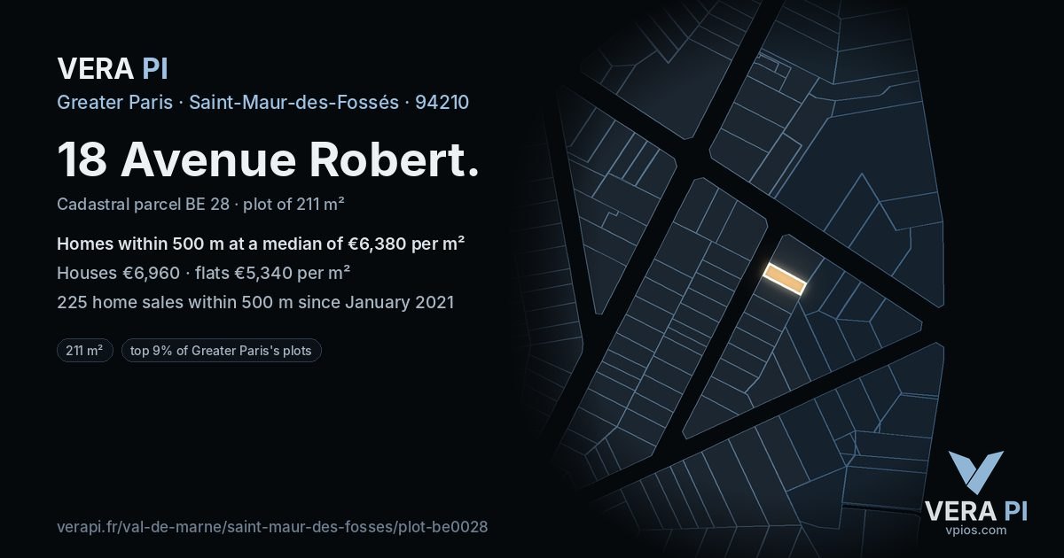18 Avenue Robert, Saint-Maur-des-Fossés at night – the plot lit, the parcels around coloured by the prices near them
