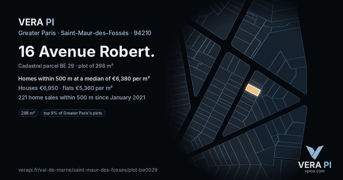 16 Avenue Robert, Saint-Maur-des-Fossés at night – the plot lit, the parcels around coloured by the prices near them